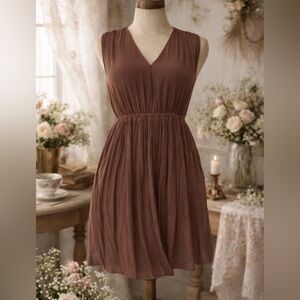 Wilfred Aritzia Almeida Brown Mauve Sleeveless Small Pleated Mini Dress